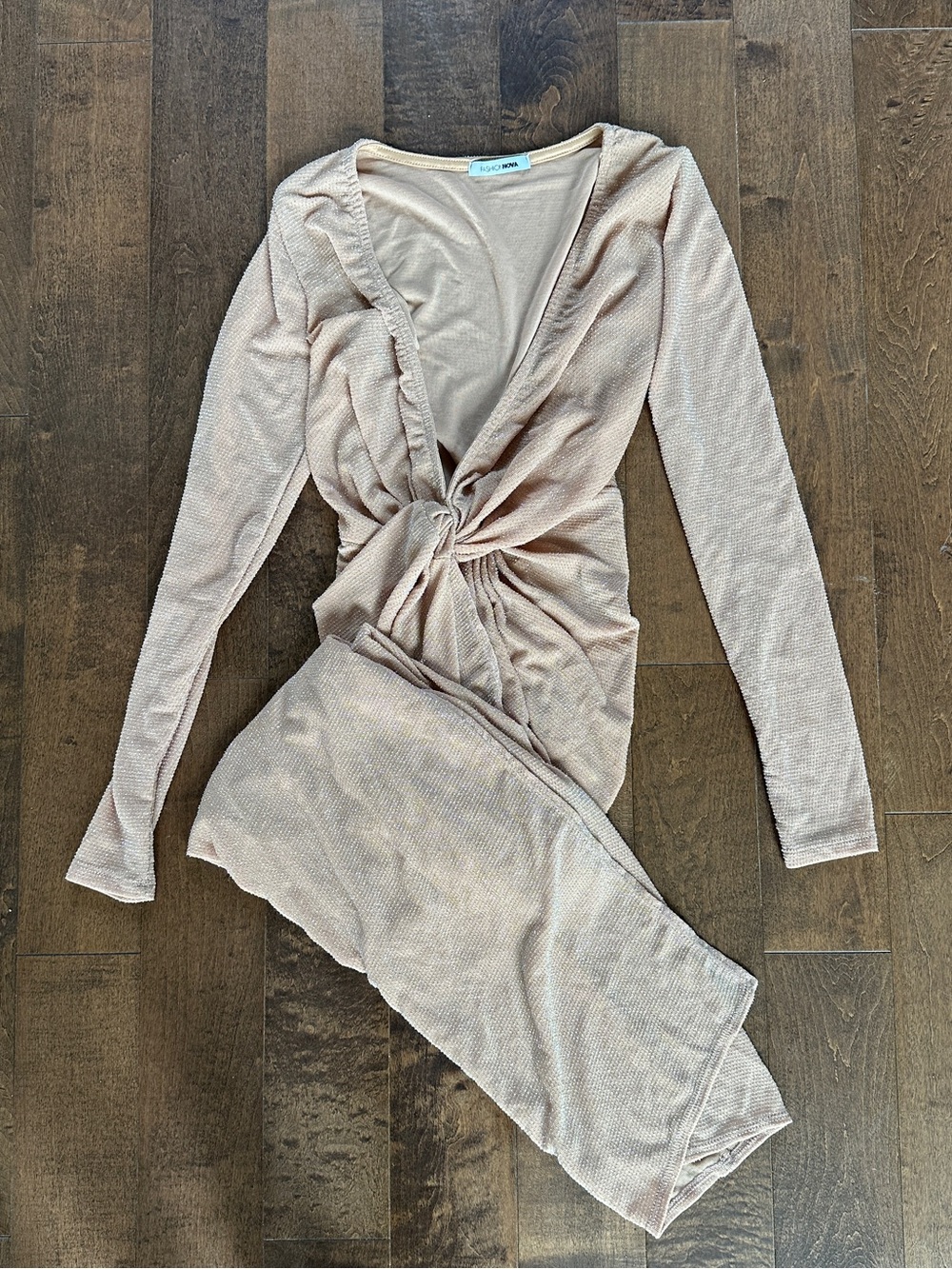 Twist-Front Maxi Dress in Light Beige